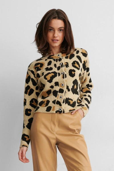 Shop Gine Margrethe X Na-kd Glitter Button Cardigan - Multicolor In Leopard