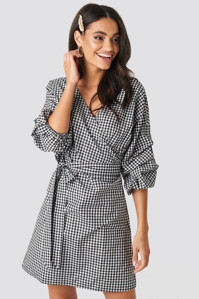 Shop Na-kd Checked Gathered Waist Puff Sleeve Dress - Multicolor In Black/white Check