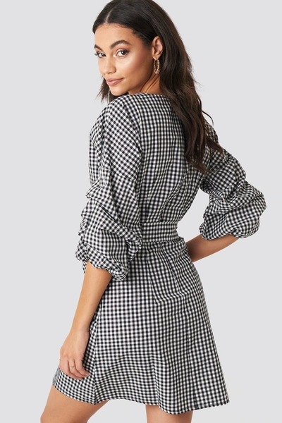 Shop Na-kd Checked Gathered Waist Puff Sleeve Dress - Multicolor In Black/white Check
