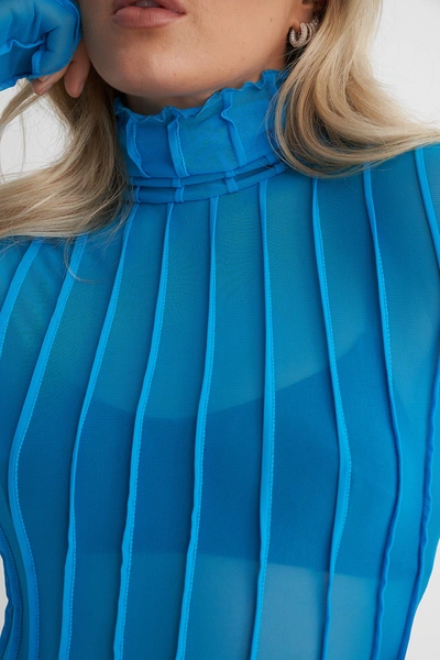 Shop Angelica Blick X Na-kd Pleated Mesh Polo Top - Blue