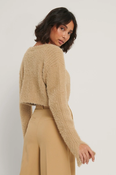 Shop Hoss X Na-kd Cropped Knitted Cardigan - Beige In Sand