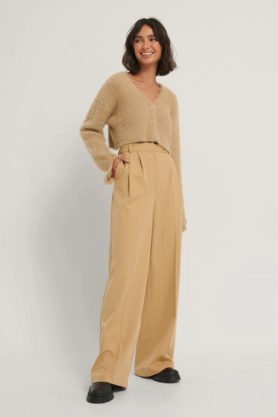 Shop Hoss X Na-kd Cropped Knitted Cardigan - Beige In Sand