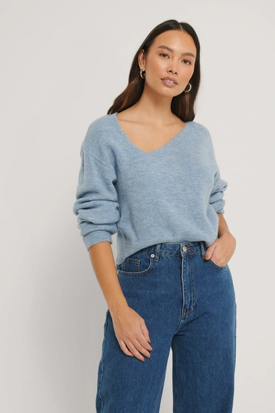 Shop Na-kd Asymmetric Neckline Knitted Sweater - Blue