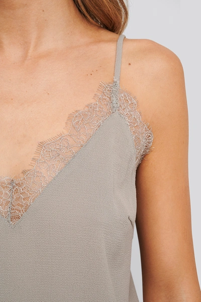 Shop Na-kd Lace Detail Singlet - Grey In Moss Grey