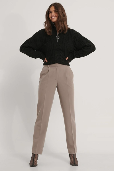 Shop Na-kd Reborn Mid Rise Suit Pants Beige In Taupe