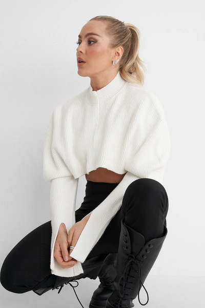 Shop Angelica Blick X Na-kd Puff Shoulder Knitted Sweater - Offwhite In Off White
