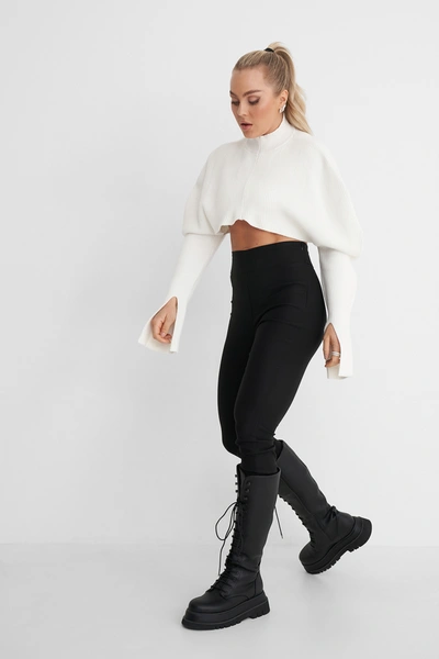 Shop Angelica Blick X Na-kd Puff Shoulder Knitted Sweater - Offwhite In Off White