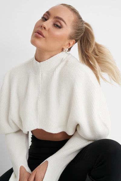 Shop Angelica Blick X Na-kd Puff Shoulder Knitted Sweater - Offwhite In Off White