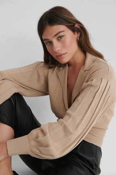 Shop The Fashion Fraction X Na-kd Wide Ribbed Cardigan - Beige