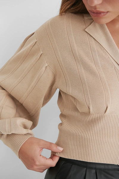 Shop The Fashion Fraction X Na-kd Wide Ribbed Cardigan - Beige