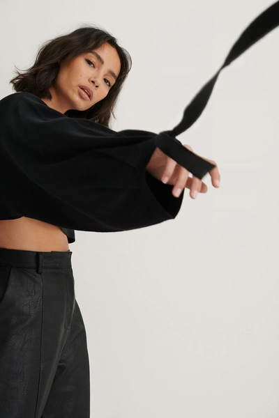 Shop Dressing Up At Home X Na-kd Wide Sleeve Knitted Cropped Top - Black
