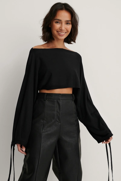 Shop Dressing Up At Home X Na-kd Wide Sleeve Knitted Cropped Top - Black