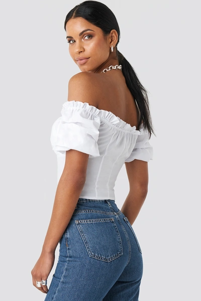 Shop Anna Nooshin X Na-kd Off Shoulder Ruffle Cup Cropped Blouse - White