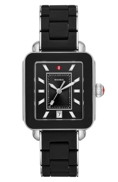 Shop Michele Deco Sport Watch Head & Bracelet, 34mm X 36mm In Black/ Silver