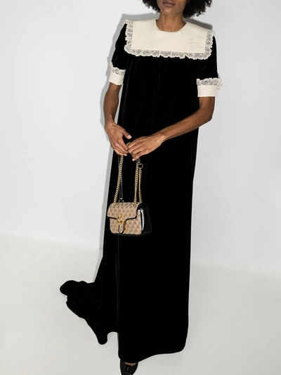 Shop Gucci Black Lace Bib Bow Maxi Dress