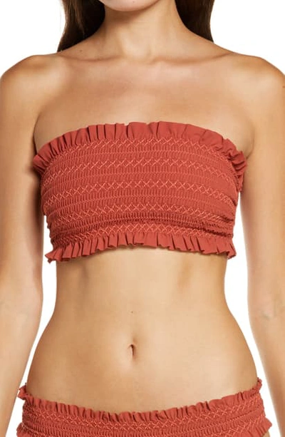 Tory Burch Costa Smocked Bandeau Bikini Top In Ashberry/ Ashberry | ModeSens