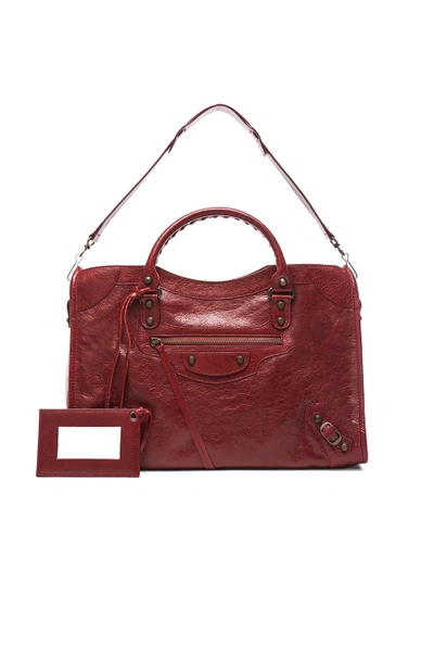Shop Balenciaga Classic City Bag With Traditional Studs In Cherry Red