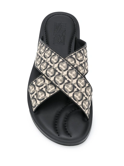Ferragamo Men's Sion 3 Gancio-print Slides In Beige