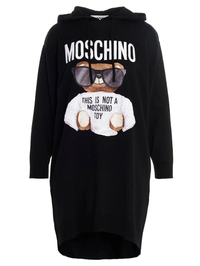Shop Moschino Micro Teddy Bear Sweatshirt Dress In Black