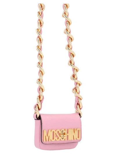 Shop Moschino Mini Metallic Logo Bag In Pink And Gold