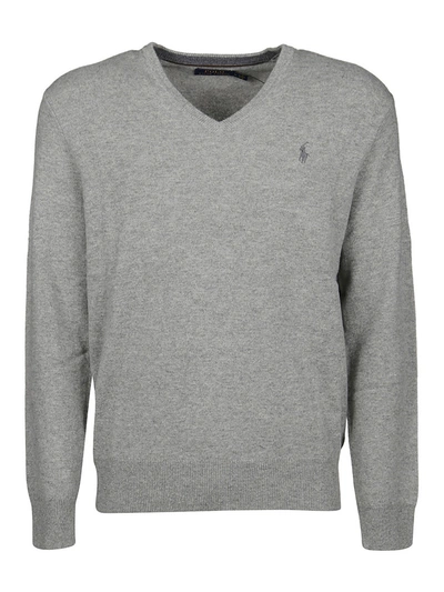 Shop Polo Ralph Lauren Merino Wool V Neck Sweater In Grey