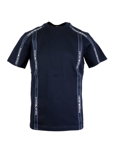 Shop Emporio Armani Logo Tape Cotton T-shirt In Dark Blue