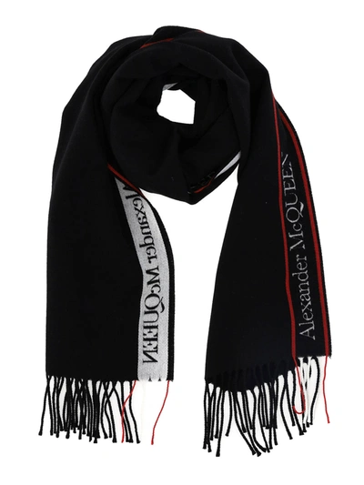 Shop Alexander Mcqueen Wool And Cashmere Scarf In Black