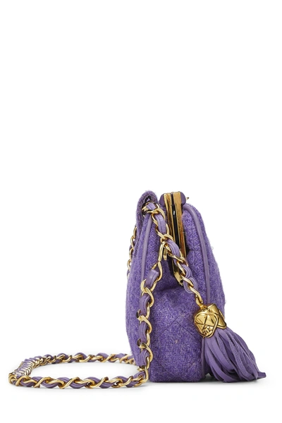 Pre-owned Chanel Purple Quilted Tweed Kiss Lock Belt Bag