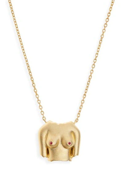 Shop Anissa Kermiche Rubies Boobies 24k Gold Plate Pendant Necklace In Yellow Gold Plate