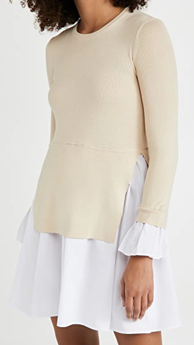 Shop English Factory Knit Combo Dress In Beige