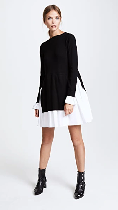 English Factory Knit Combo Dress In Black