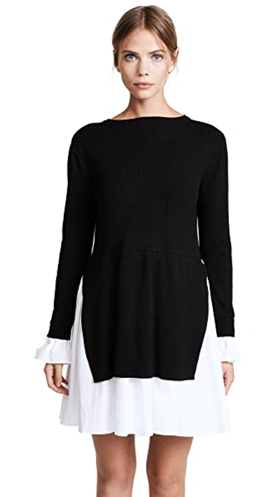 English Factory Knit Combo Dress In Black