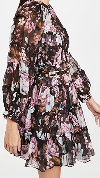 Shop Zimmermann Charm Tiered Mini Dress In Black Floral