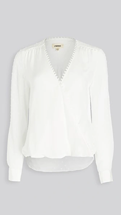 Shop L Agence Perry Fabric Blocked Blouse In Ivory/ivory Combo