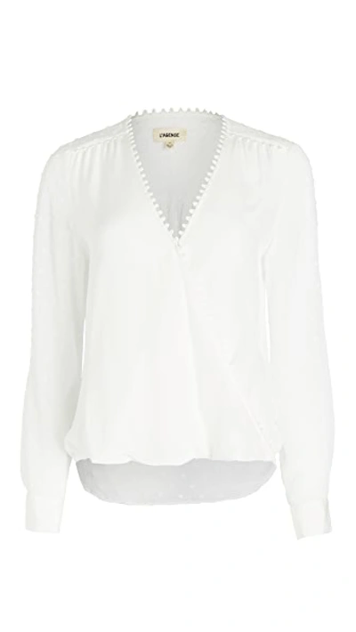 Shop L Agence Perry Fabric Blocked Blouse In Ivory/ivory Combo