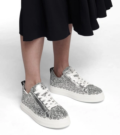 Shop Chloé Lauren Glittered Sneakers In Silver