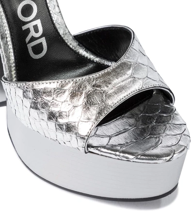 Shop Tom Ford Disco Leather Platform Sandals In Silver