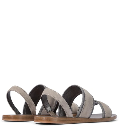 Shop Brunello Cucinelli Embellished Suede Sandals In Grey