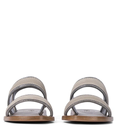 Shop Brunello Cucinelli Embellished Suede Sandals In Grey