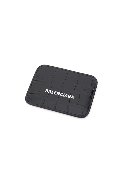 Shop Balenciaga Logo Cash Croco Print Leather Cardholder In Black L White
