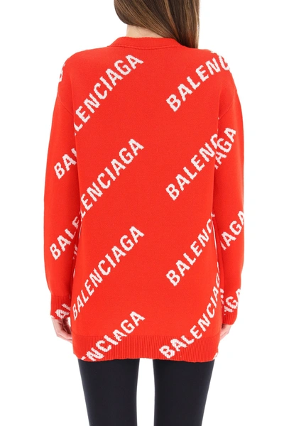 Shop Balenciaga Monogram Logo Cardigan In Red White