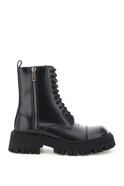 Shop Balenciaga Tractor Leather Lace-up Boots In Black