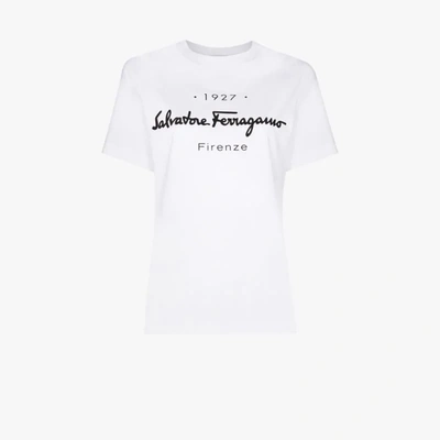 Shop Ferragamo Logo Print Cotton T-shirt In White