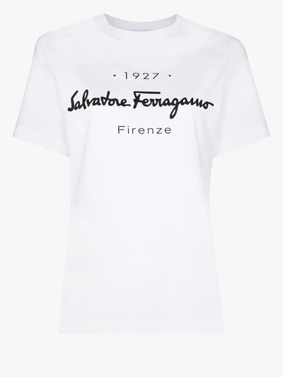 Shop Ferragamo Logo Print Cotton T-shirt In White