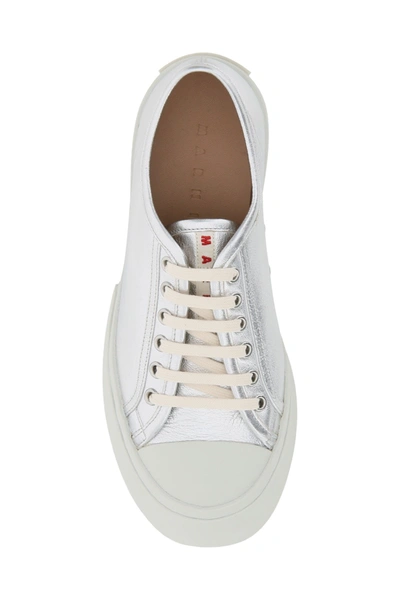 Shop Marni Pablo Laminated Leather Sneakers In Silver