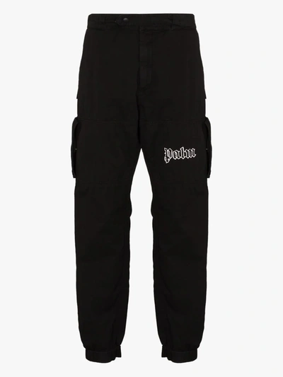 Shop Palm Angels Logo-print Cargo Trousers In Black