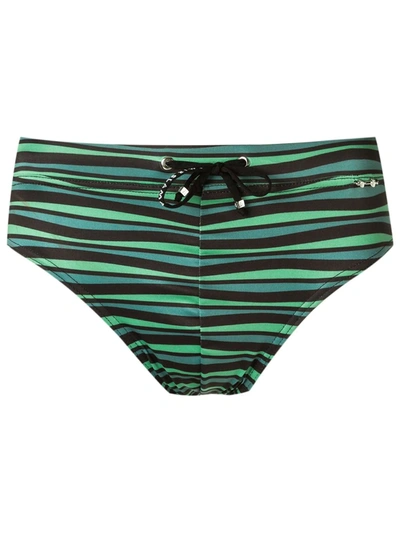 Shop Amir Slama Horizontal-stripe Swimming Trunks In Green