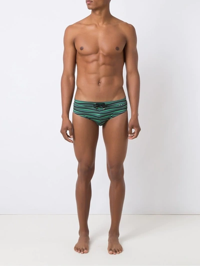 Shop Amir Slama Horizontal-stripe Swimming Trunks In Green