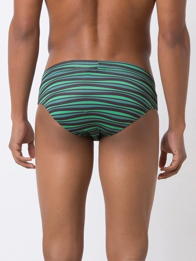 Shop Amir Slama Horizontal-stripe Swimming Trunks In Green