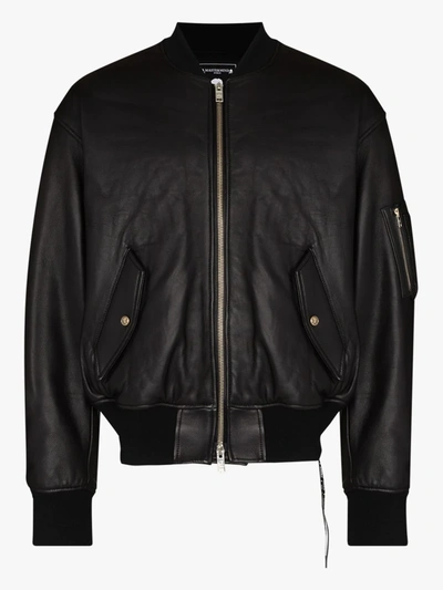 Shop Mastermind Japan Logo Embroidered Leather Bomber Jacket In Black